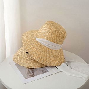Wholesale Female <b>Straw</b> <b>Hat</b> With Satin Ribbon Wheat <b>Straw</b> Beach <b>Hats</b> Women Wide Brim Sun Bucket <b>Hat</b> - Product Image 4