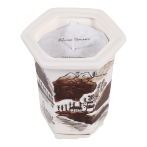 Bougie parfumée en céramique, design chinoiserie, petit porte-bougie pour intérieur/extérieur, accent décoratif - Product Image 4