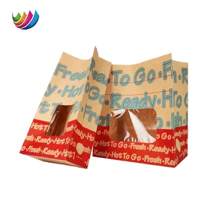 Weiyi Personalizado Impresso Reciclável Greaseproof Flat Bottom Brown Kraft Papel e Plástico Popcorn Bags com Janela