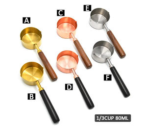 Juego de tazas y cucharas medidoras de 4 piezas de oro rosa de nogal Premium, herramientas para hornear aptas para lavavajillas de acero inoxidable para uso moderno en la cocina - Product Image 5