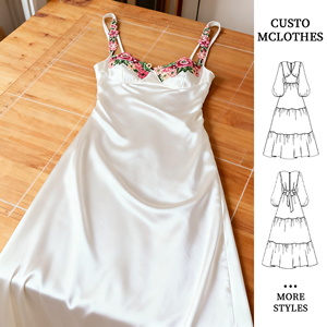 Trực Tuyến Số Lượng Lớn Mua Phụ Nữ Của Satin Spaghetti Dây Đeo Hoa Thêu Trang Bị Midi Ăn Mặc Thanh Lịch Thiết Kế Retro - Product Image 1