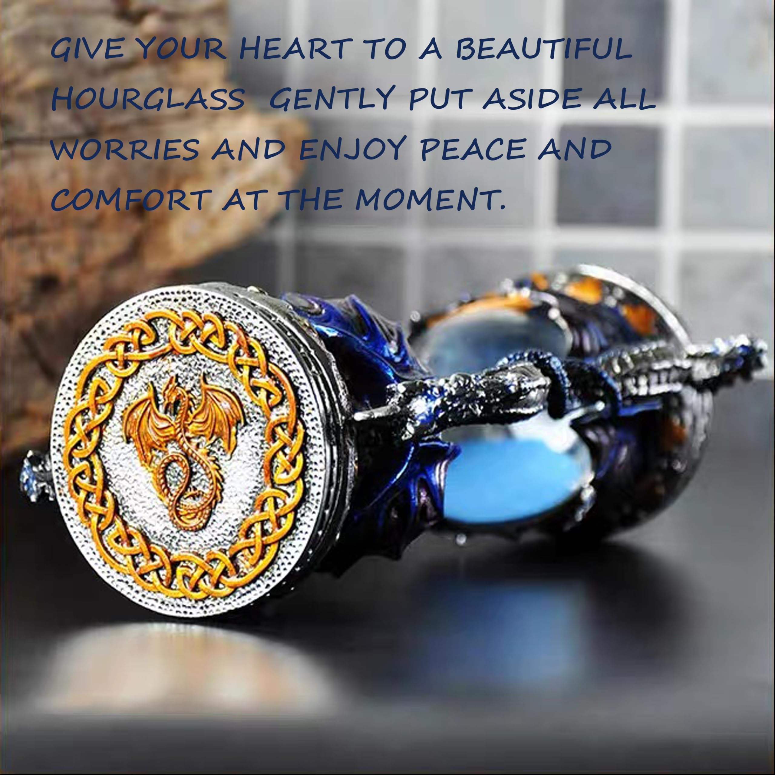 XinZhiRun Gothic Dragon Hourglass 6in 15min, Blue Fantasy Sand Timer Vintage Desk Decor Statue Gift