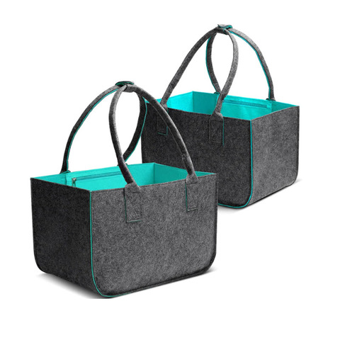 Colorful Felt Lady Handbags Custom Printed Logo Two Color Felt Shopping Bag Women Handbag