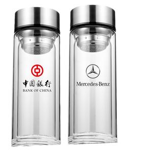 Taza de té de vidrio de doble pared con tapa de la Banco de China Mercedes Benz, taza de regalo portátil, producto de primera clase. - Product Image 1