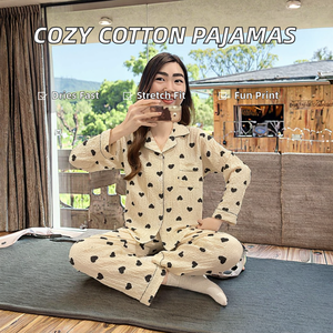 ชุดนอนเด็กผู้หญิงคุณภาพสูงขายดีสำหรับฤดูหนาว/ฤดูใบไม้ร่วง ชุดนอนให้นมบุตรเอวยางยืดสองชิ้น ระบายอากาศได้ดี - Product Image 2