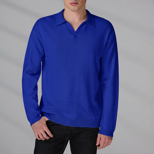 Fournisseur de tricots, haut tricoté à manches longues sur mesure, pull polo en cachemire 100% de haute qualité, décontracté, hiver, pour homme - Product Image 1