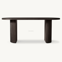 Bureau d'ordinateur artisanal en chêne premium, rectangulaire arrondi, moderne et minimaliste, avec double piétement cannelé, pour bureau à domicile