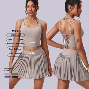 Custom High Stretch Color Blocking Dames 2 Stuks Yoga Rok Set Gym Fitness Kleding Zomer Zachte Nieuwe Mode - Product Image 1