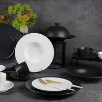 Service de vaisselle en porcelaine sous émail noir, 12 pièces, assiettes de restaurant, vaisselle en céramique économique