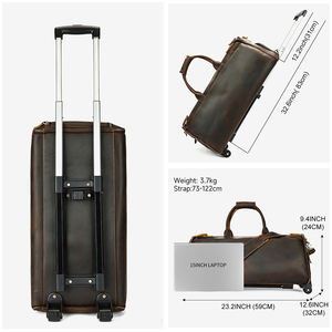 カスタムクレイジーホース本革トラベルバッグ荷物男性折りたたみ収納服ダッフルバッグ革トラベルバッグ男性 - Product Image 5