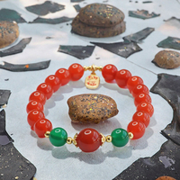 Manik-manik Merah Carnelian Batu Permata Alami Perak Tibet Berlapis Emas Gelang Geometris Trendi Uniseks Kristal Kuning Agate Hetian