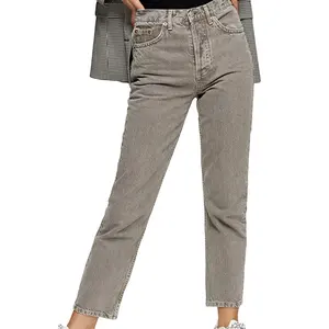 New Arrival High Waist Jeans Straight Leg Jeans for Women Gray Jeans