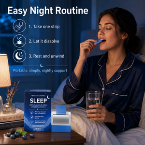 OEM ODM Aide au sommeil personnalisée pour femmes : GABA, Mélatonine, Soutien cérébral rapide, Relaxation, Végétalien, Halal, Bandes orales à dissolution rapide pour le sommeil - Product Image 2