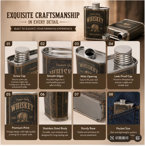 Boîte rectangulaire en acier inoxydable de 200 ml pour alcool, conteneur d'emballage en métal de qualité alimentaire pour whisky et vodka - Product Image 1