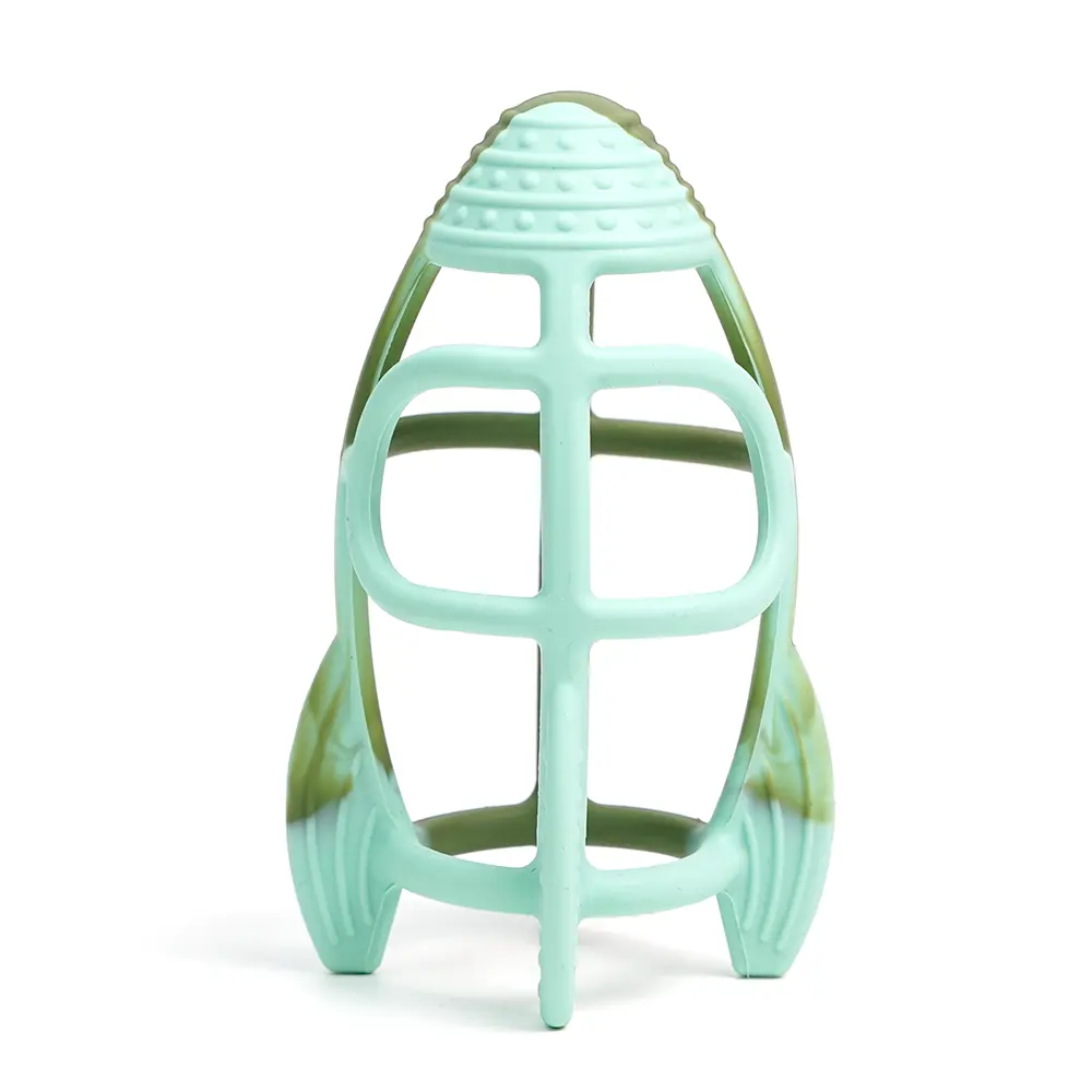 로켓 모양의 Teether 진정 아기의 젖니 통증 씹을 실리콘 Teether Bpa 무료 선물 부드러운 장난감
