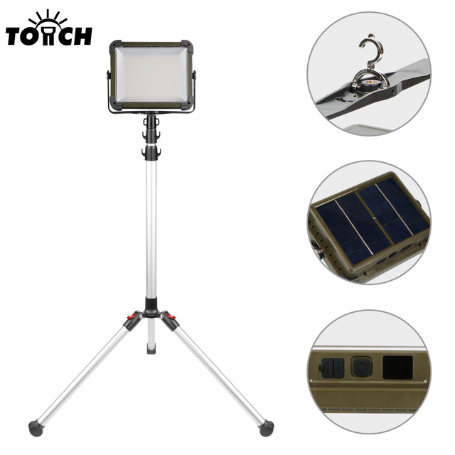 Solar Rechargeable LED Work Light Portable Floodlight IP65 Waterproof Aluminum Alloy Emergency Camping Jobsite Lamp