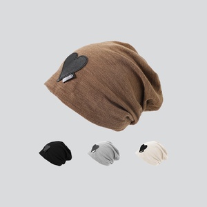 <span class=keywords><strong>Bonnet</strong></span> de sommeil tricoté de couleur unie Wrap Heart Patch Baggy Slouchy Beanie Hat Soft Common Fabric Chemo Dwarf Scarf - Product Image 1