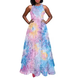 Personalized Tie Dye design Printing Summer Sleeveless Loose A-Line Dress For Women Cheap Wholesale Customized Maxi Dresses