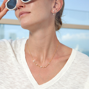 18K Gold Stainless Steel Necklace With White Zircon Four Leaf Clover And O Shape Design For Daily Wear Gift - Product Image 3