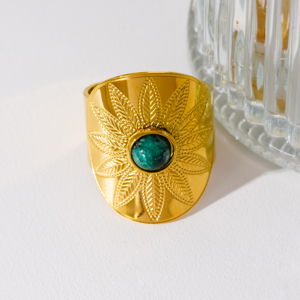 Bague en pierre naturelle verte gravée à large face exagérée en <span class=keywords><strong>or</strong></span> <span class=keywords><strong>18</strong></span> <span class=keywords><strong>carats</strong></span> vintage classique adaptée aux femmes - Product Image 2