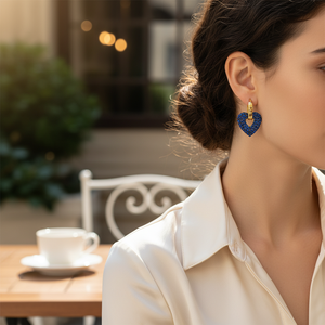 Sapphire CZ Stone Dainty Heart Design Dangle Hoop Earrings Handcrafted Wholesale 925 Sterling Silver Jewelry - Product Image 3