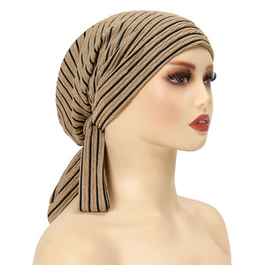 Chapeau Turban Long en Polyester pour <span class=keywords><strong>Femme</strong></span>, Bonnets Chimio Rayés 10 Couleurs, Foulards Ethniques Confortables - Product Image 6