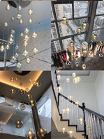 Plafonnier LED suspendu en verre de forme sphérique, design moderne de luxe, idéal pour un salon ou une villa, des escaliers, couleur jaune or