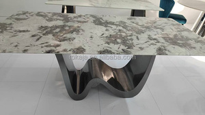 Juego de mesa de comedor moderno de piedra sinterizada, muebles de comedor, mesa de cena con Base de <span class=keywords><strong>Metal</strong></span> dorado, mesa de comedor familiar de 4, 6 y 8 plazas - Product Image 2