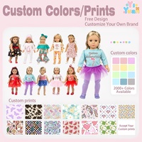 Tenue de poupée OEM personnalisée 18 pouces : ensemble 3 pièces avec haut flamant rose et tutu en tulle violet, couleur personnalisable pour commande en gros