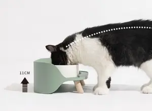 Benutzer definierte erhabene rutsch feste Doppel fütterung erhöhte weiße Keramik Tiernahrung Schüssel & Feeder Porzellansc halen für Katze