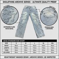 Jeans personnalisés OEM ODM en denim épais délavé à l'acide 100% coton, fabrication haut de gamme, bords bruts, patchwork, faible MOQ, prix de gros