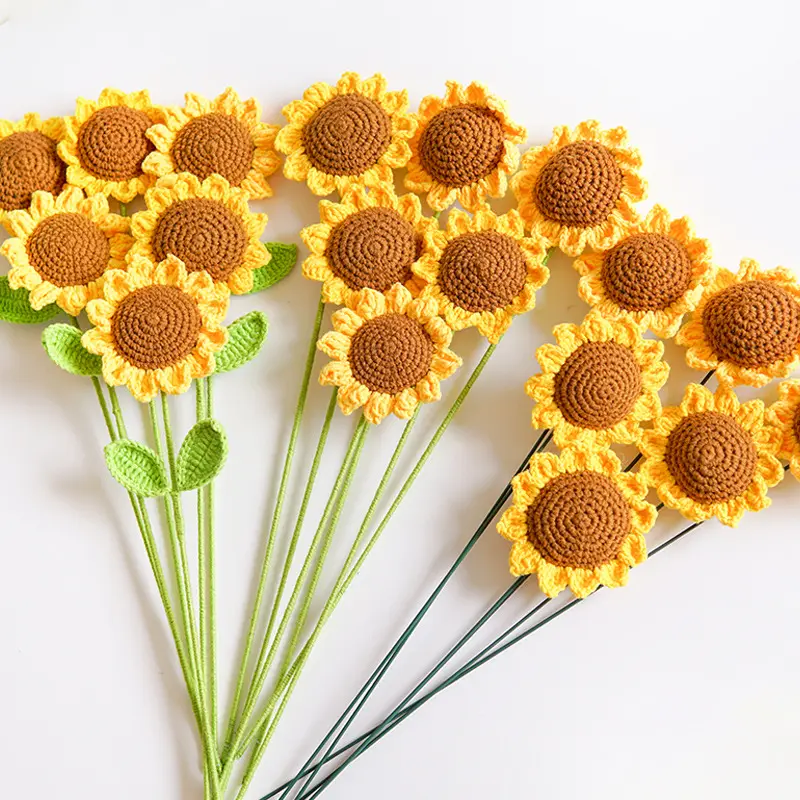 Groothandel Katoenen Draad Handgemaakte Gebreide Bloem Gebreide Zonnebloem Weven Bloemen Boeket