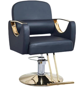 Sillón de Barbería Hidráulico Reclinable en Metal Dorado, Mueble de Estilismo Gris para Barbería, Salón de Belleza y Estudio de Estética - Product Image 1