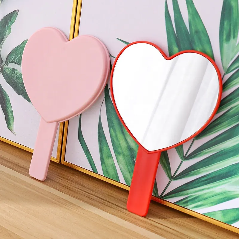 Custom Logo Gift Travel Heart Shape Handle Pocket Handheld Cosmetic Private Label Portable Makeup Mirror