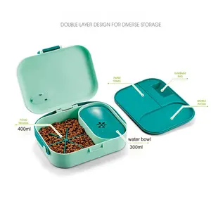 Ensemble de voyage pour animaux de compagnie avec bols de nourriture et d'eau Bol pour chien multifonctionnel Boîte d'alimentation portable de voyage pour chien