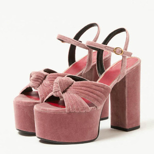 <b>Open</b> <b>Toe</b> High Chunky <b>Heels</b> Women Velvet Bow Knotted Sandals Thick <b>Platform</b> Women's Summer Suede Pumps - Product Image 1