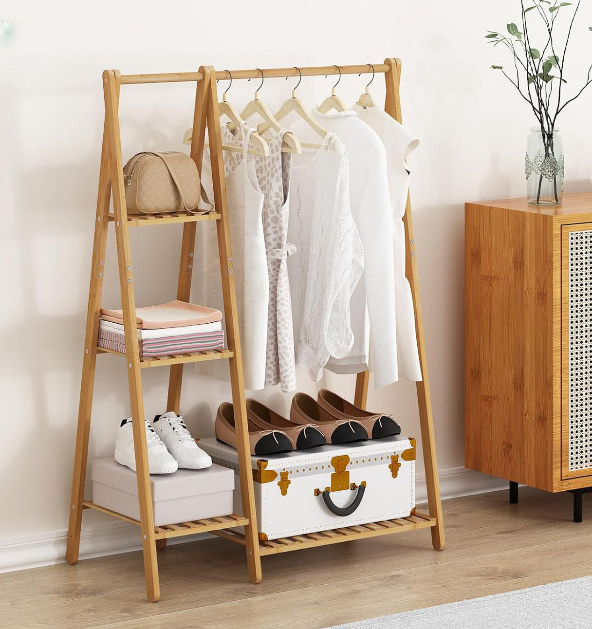 Folding Bamboo Wardrobe Rack Narrow Bamboo Folding Wardrobe With