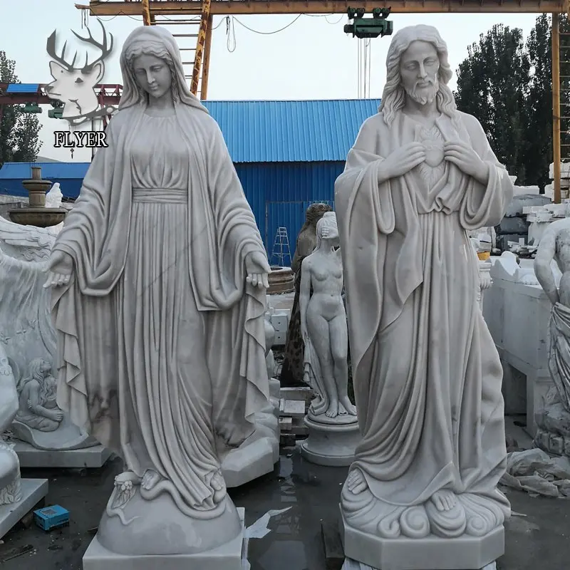 Hıristiyan figürü heykeli yaşam boyutu doğal beyaz mermer anne Mary ve İsa heykeli açık