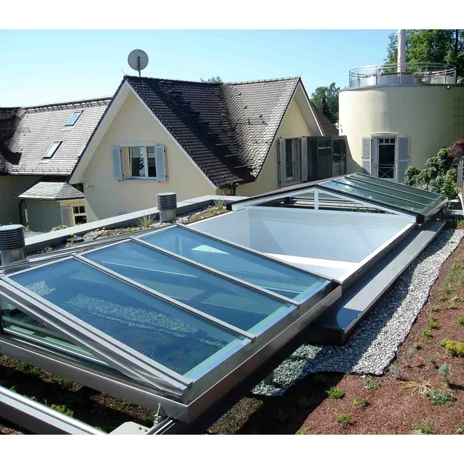 Aluminum Automatic Sliding Skylight Clear Glass Smart Roof Skylight Windows With Triple Tempered Glass