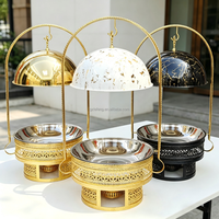 Lefeng Luxe 8L Réchaud de buffet suspendu en acier inoxydable avec cadre en fer, chauffage à la vapeur, finition dorée, économie d'énergie, contrôle manuel de la température