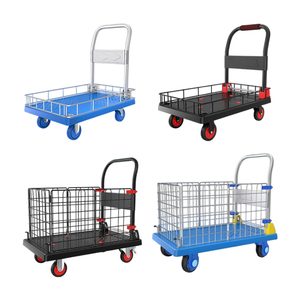 Chariot à main pliable en métal robuste, capacité de charge 300 kg, chariot à plateforme en acier avec cage en maille, chariot à roulettes avec poignée - Product Image 3