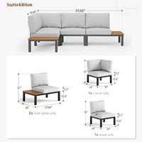 Ensemble de meubles de jardin de luxe en rotin, 3 pièces, ensemble de patio d'angle, canapé en osier PE avec tables basses en bois pour terrasse arrière-cour