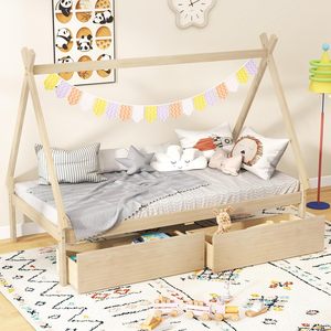 <span class=keywords><strong>Lit</strong></span> superposé avec 2 tiroirs de rangement, structure en bois en forme de tente, plateforme triangulaire, <span class=keywords><strong>lit</strong></span> bas <span class=keywords><strong>Montessori</strong></span>, pas besoin de sommier, tipi - Product Image 6