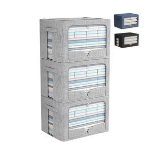 Boîte de rangement pliable en tissu de coton et lin, rectangulaire, écologique, grande, imperméable et résistante, pour vêtements et jouets - Product Image 1