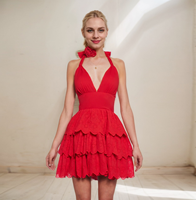 2025 rouge plissé licou Maxi robe pour femmes Sexy à la mode décontracté été soirée vêtements dames Club gâteau Couple robe