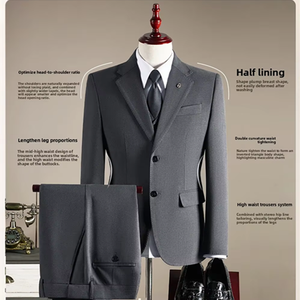 Ensemble de costumes pour hommes en <span class=keywords><strong>laine</strong></span>, coupe ajustée, veste blazer et <span class=keywords><strong>pantalon</strong></span>, pour affaires, mariages, bureau, tenue formelle ou décontractée - Product Image 4