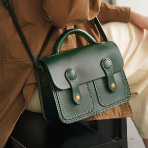 Bolso de Hombro Vintage Hecho a Mano para Mujer, Cuero Vacuno Verde, Tipo Cubierta Cuadrada Horizontal, Cosido a Mano, para Uso Diario - Product Image 4