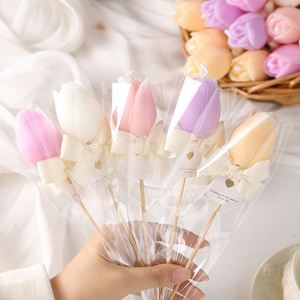 Handmade Tulip Shaped Art <b>Candle</b> with Ribbon Pastel Scented <b>Candle</b> Home Decoration - Product Image 1