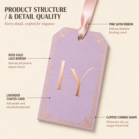 Étiquettes suspendues personnalisées en papier pour les détaillants de vêtements, étiquettes en relief avec texture métallisée, bord découpé et ruban en satin
