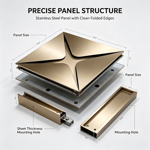 Système de dalles de plafond en acier inoxydable 3D personnalisé, panneau métallique géométrique, revêtement de plafond décoratif pour hôtel, bureau - Product Image 3
